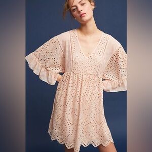 Akemi + Kin Sz 8 Brooke Eyelet Seing Dress w/ slip relaxed fit Blush Pink lace